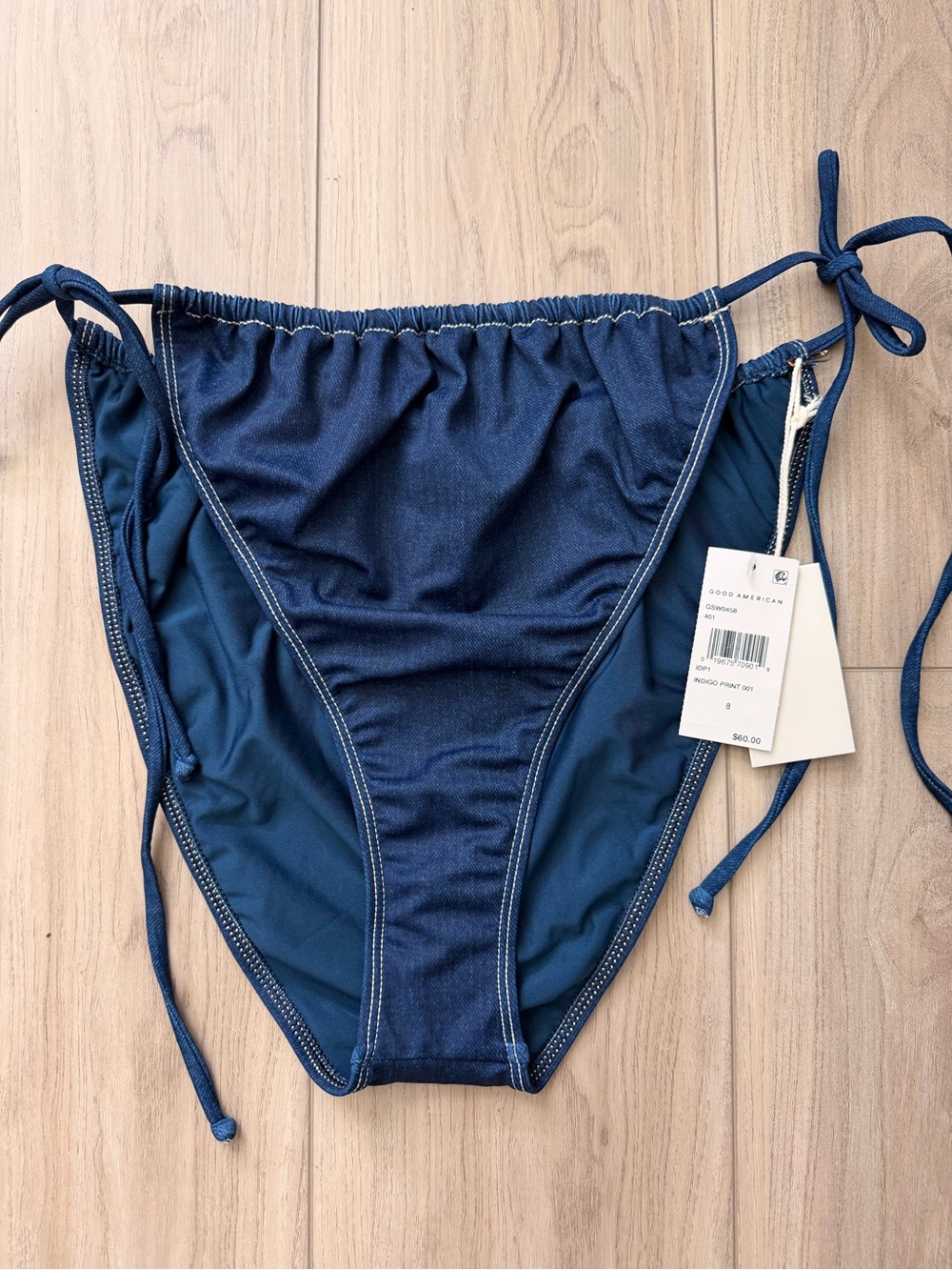 Good American Navy Blue Tie-Side Swim Bottoms